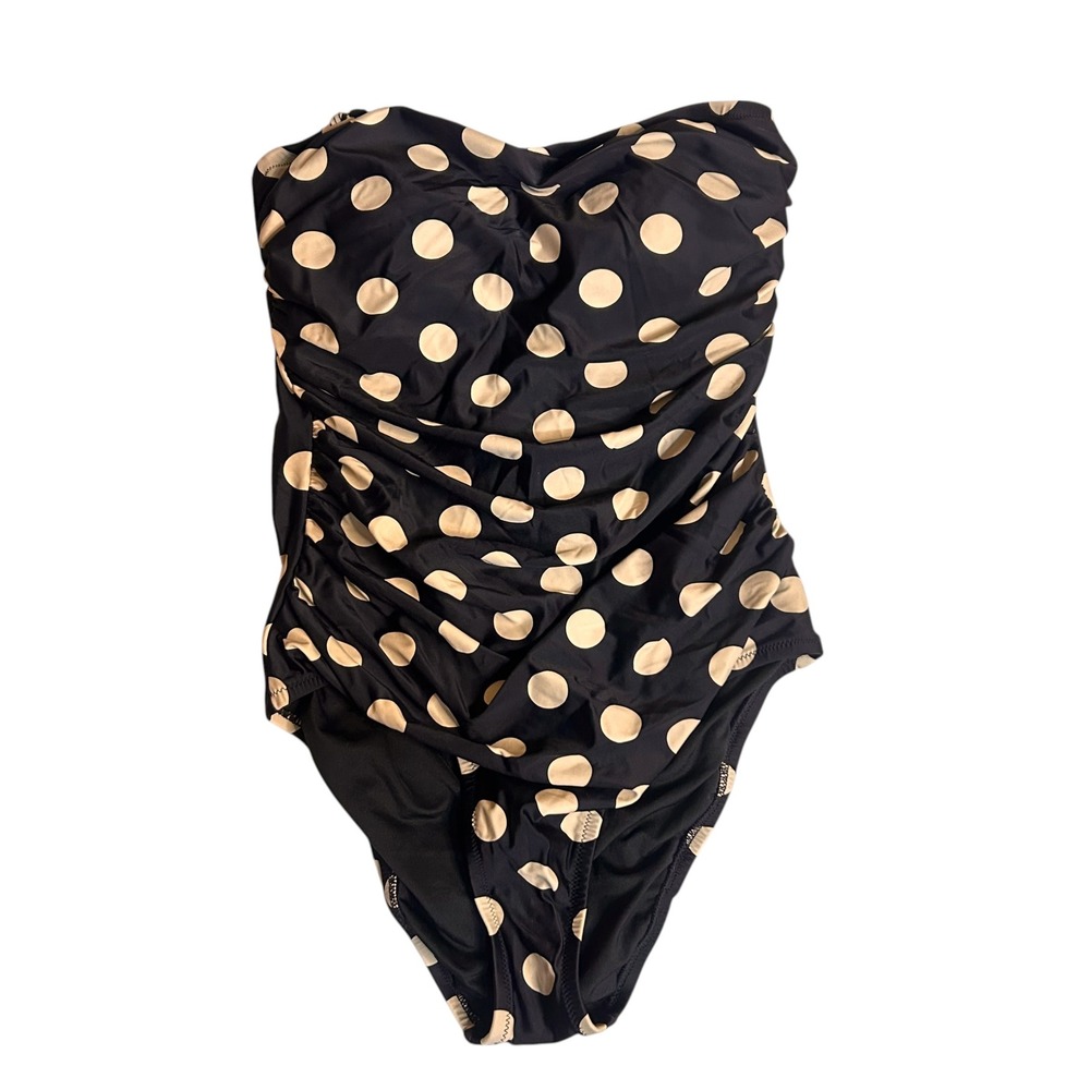 J. Crew navy blue & cream polkadot strapless swimsuit size 6 brand new